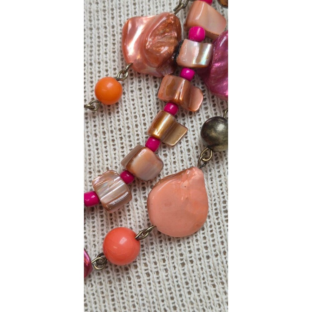 Vintage Mid‑Century Multi‑Strand Beaded Necklace Pink Peach Purple Boho Jewelry. - Picture 10 of 11